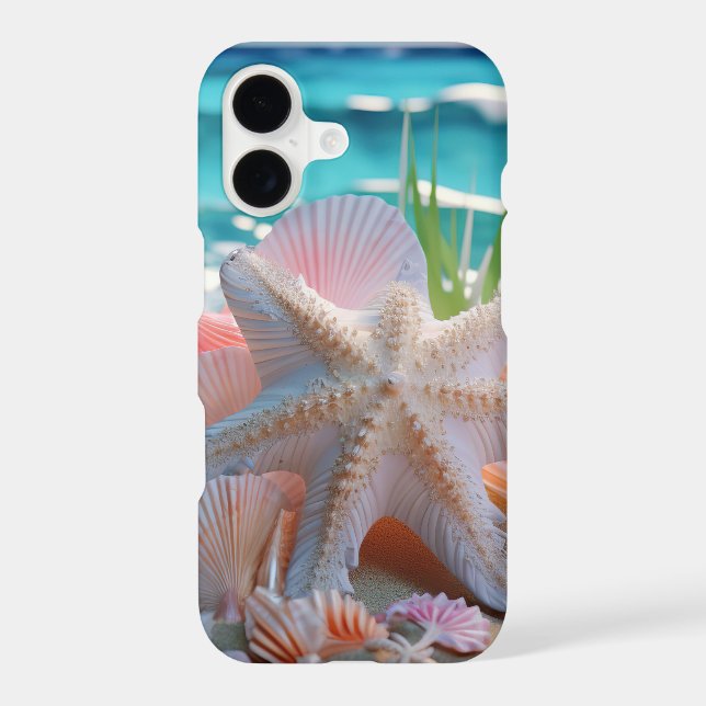 PINK STARFISH & SEASHELLS ON SANDY BEACH (Back)