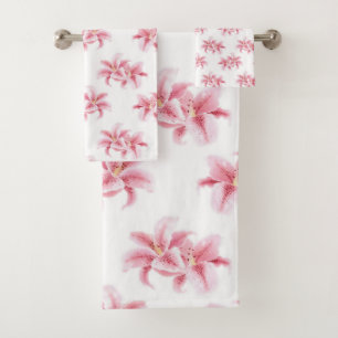 Pink Stargazer Lilies Bath Towel Set