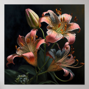 Pink Stargazer Lilies Flower Art Print Poster