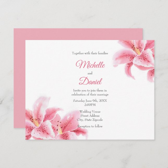 Pink Stargazer Lilies Invitation (Front/Back)