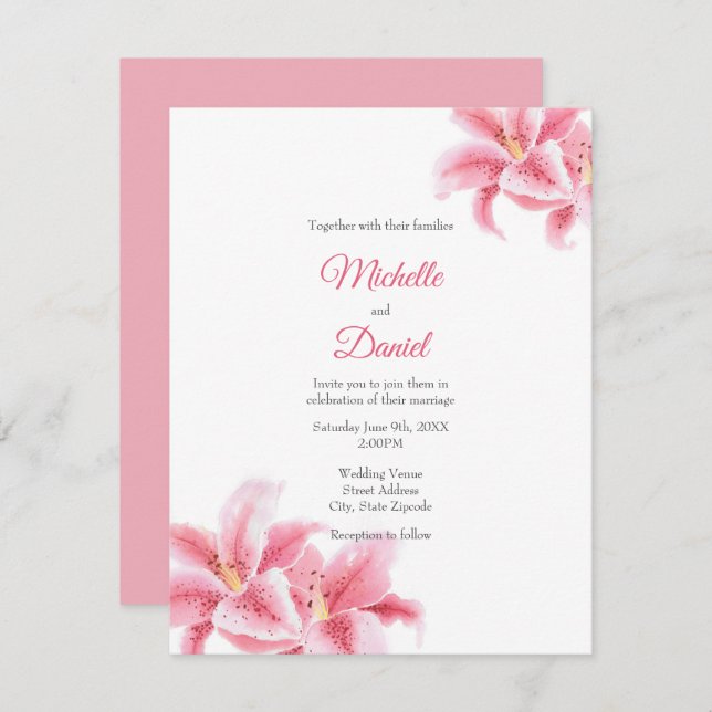 Pink Stargazer Lilies Invitation (Front/Back)