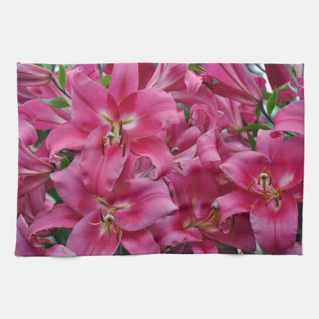 Pink stargazer lilies tea towel (Horizontal)