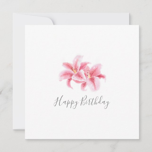 Pink Stargazer Lilies Watercolor  Card (Front)