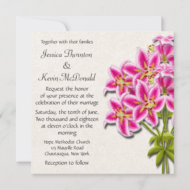 Pink Stargazer Lilies Wedding Invitation (Front)