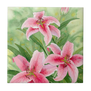 Pink Stargazer Lily Ceramic Tile