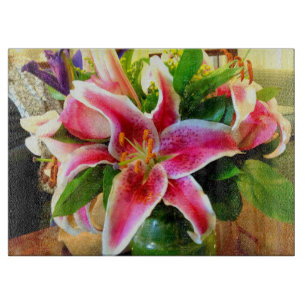 pink stargazer lily cutting board