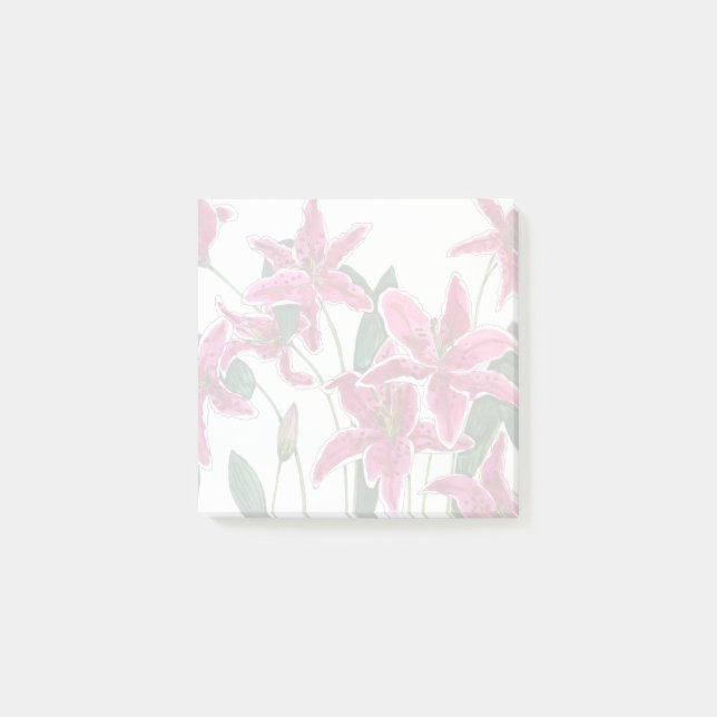 Pink Stargazer Lily Floral Pattern Sticky Notes (Front)