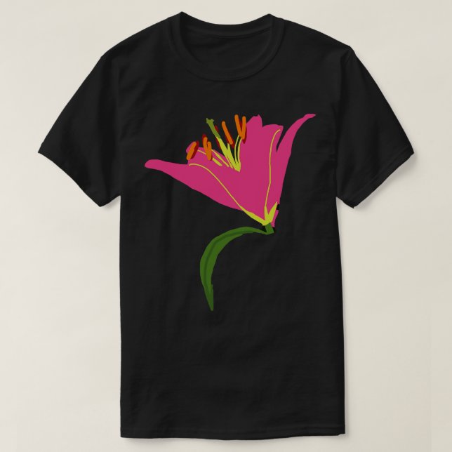 Pink Stargazer Lily Flower Abstract Painting T-Shirt (Design Front)