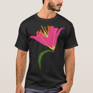 Pink Stargazer Lily Flower Abstract Painting T-Shirt