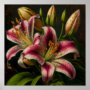 Pink Stargazer Lily Flowers Art Print Poster