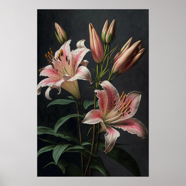Pink Stargazer Lily Flowers Art Print Poster (Front)