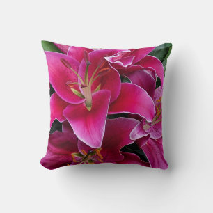 Pink stargazer lily flowers cushion