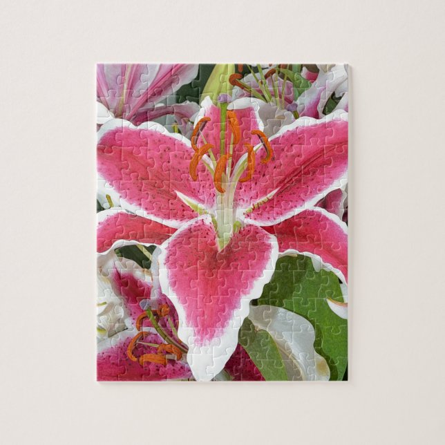 Pink stargazer lily flowers jigsaw puzzle (Vertical)