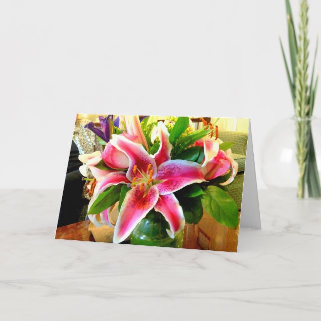 pink stargazer lily greeting card (Front)