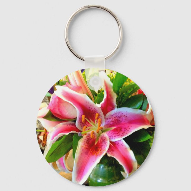 pink stargazer lily keychain (Front)