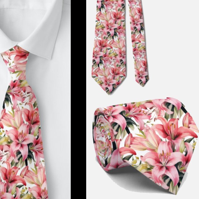 Pink Stargazer Lily Lilies Tie (Creator Uploaded)