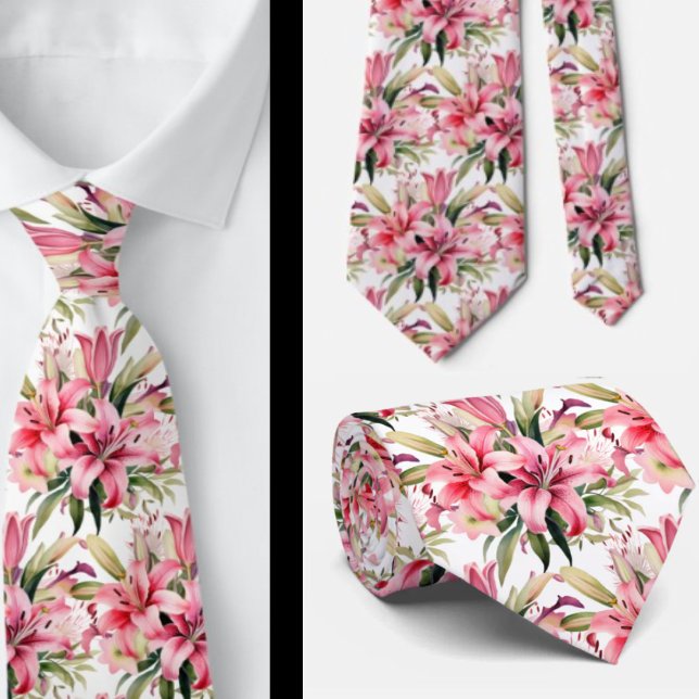 Pink Stargazer Lily Lilies Tie (Creator Uploaded)