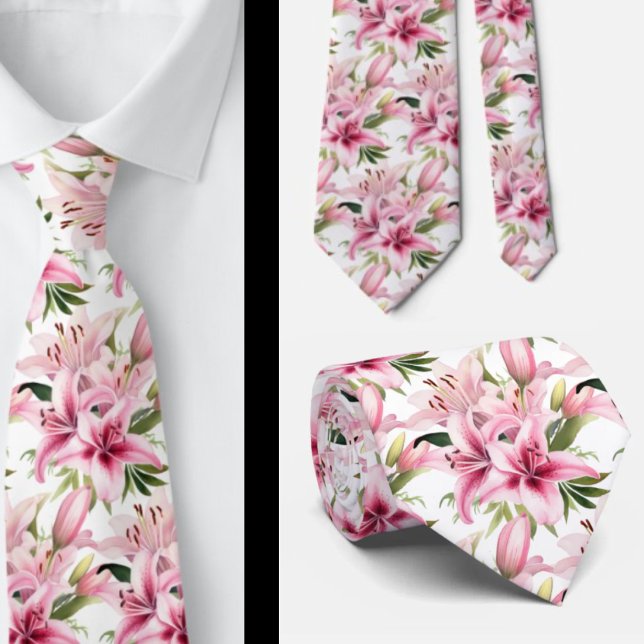 Pink Stargazer Lily Lilies Tie (Creator Uploaded)