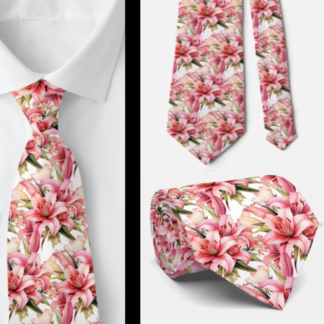 Pink Stargazer Lily Lilies Tie (Creator Uploaded)