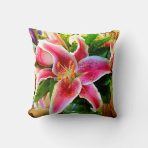 pink stargazer lily pillow