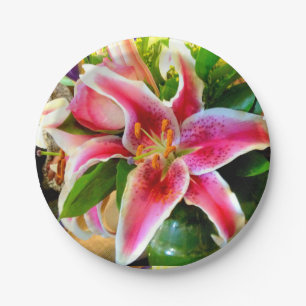 pink stargazer lily Thunder_Cove Paper Plate