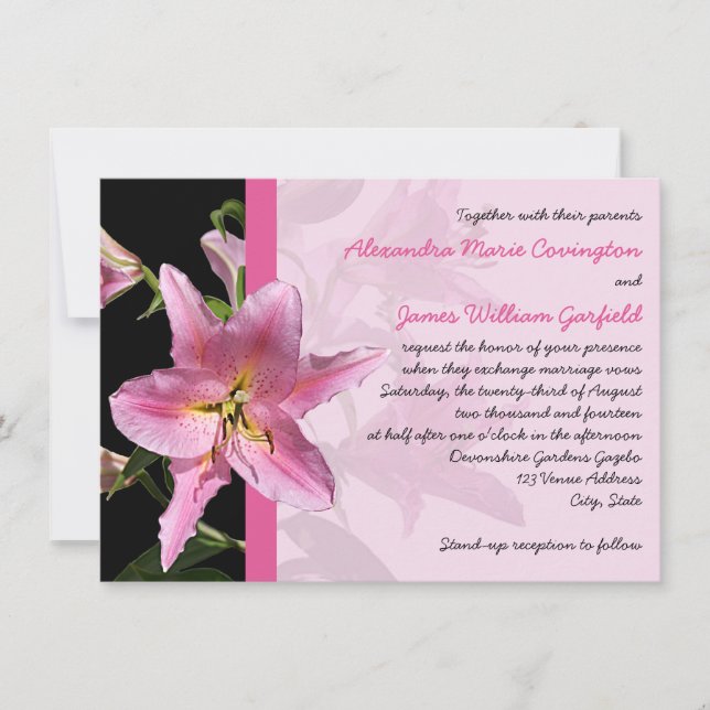 Pink Stargazer Lily Wedding invitation 2 (Front)