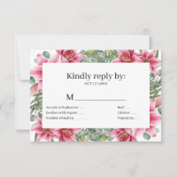 Pink Stargazer Lily Wedding RSVP Card