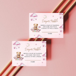 Pink Starry Bear Girl Baby Shower Diaper Raffle Enclosure Card
