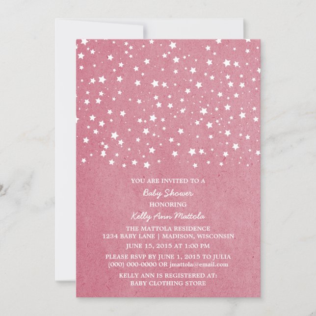 Pink Starry Night Baby Shower Invite (Front)