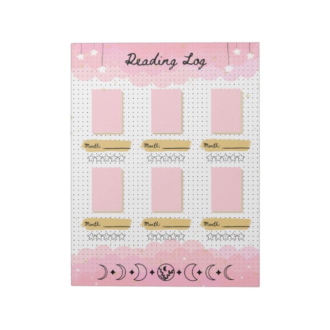 Pink Starry Sky Bullet Journal Reading Log Notepad (Rotated)