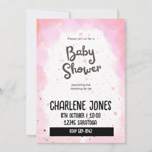 Pink stars and clouds baby shower invitation