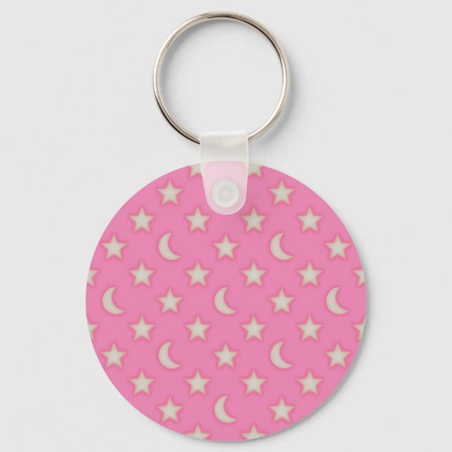 Pink stars and moons pattern key ring (Front)