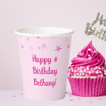 Pink Stars Birthday Personalised Paper Cups<br><div class="desc">Celebrate any age girl's birthday with custom personalised party paper cups with pink faux glitter stars shown with editable hot pink text (the sample shows HAPPY # BIRTHDAY NAME) on an editable pastel pink background colour. Change the text font style and colour and/or background colour in EDIT to coordinate with...</div>