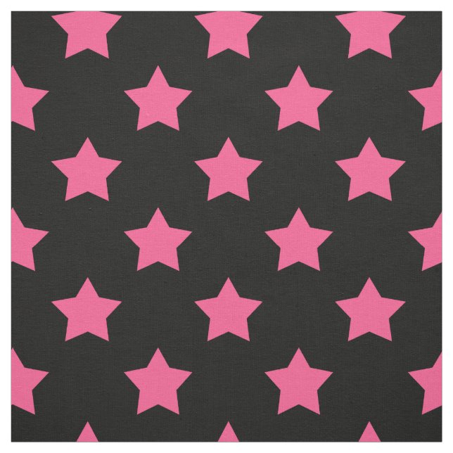 Pink Stars Black Background Textile Fabric (Swatch)