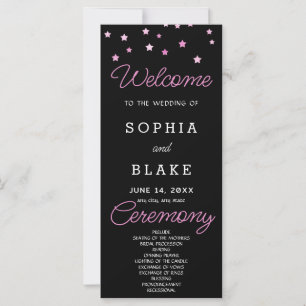 Pink Stars Celestial Black Wedding Program
