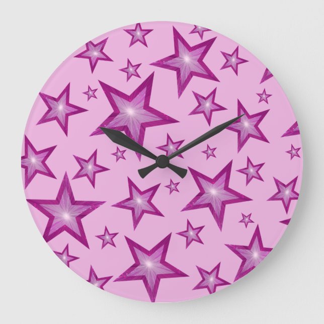 Pink Stars clock round pale pink (Front)