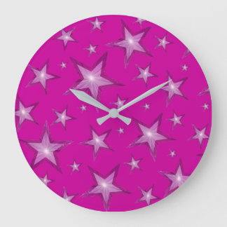 Pink Stars clock round pink