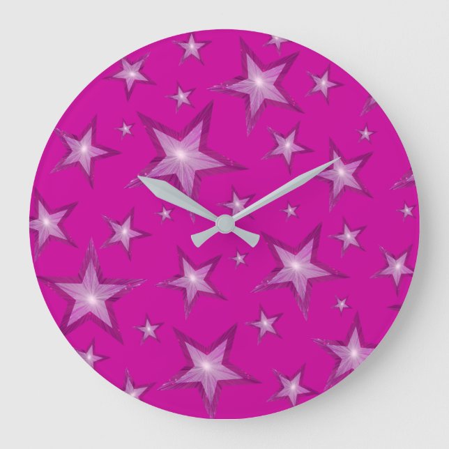 Pink Stars clock round pink (Front)