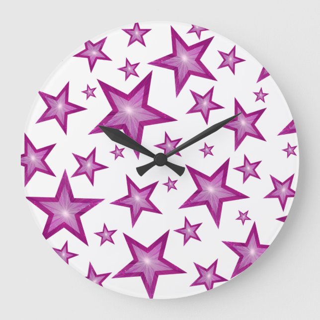Pink Stars clock round white (Front)