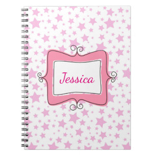 Pink Stars Doodle Frame Spiral Notebook