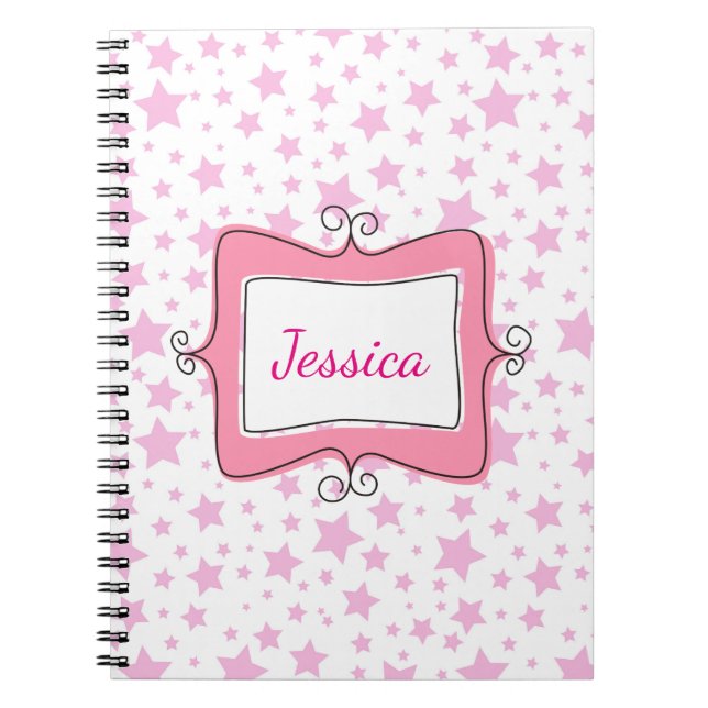 Pink Stars Doodle Frame Spiral Notebook (Front)
