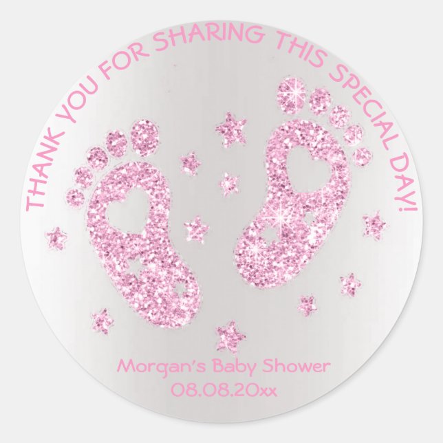 Pink Stars Feet Baby Shower Favour Thank You Girl Classic Round Sticker (Front)