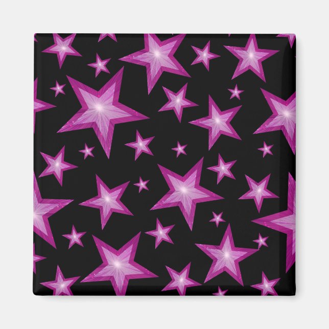 Pink Stars fridge magnet square black (Front)