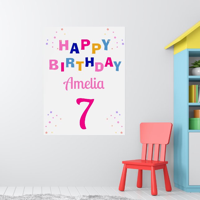 Pink Stars Girl Happy Birthday Poster (Nursery 1)