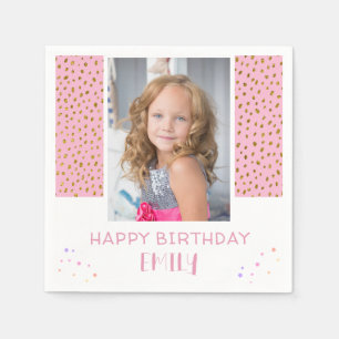 Pink Stars Glitter Birthday Kids Girl Photo Napkin