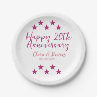 pink stars happy 20th anniversary wedding trendy b paper plate