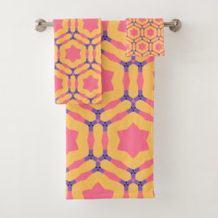 Pink stars Hexagon Pattern Bath Towel Set