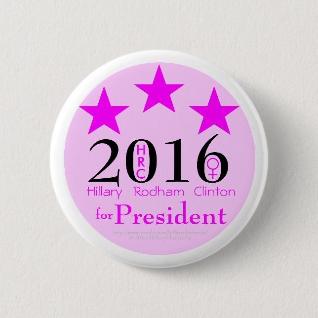 Pink Stars Hillary Rodham Clinton 1st Female Pres. 6 Cm Round Badge (Front)