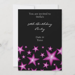 Pink Stars invitation vertical black