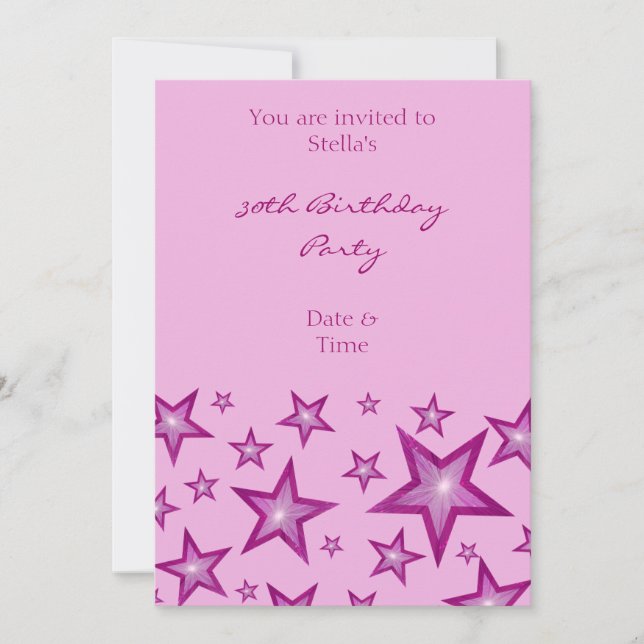 Pink Stars invitation vertical pink (Front)